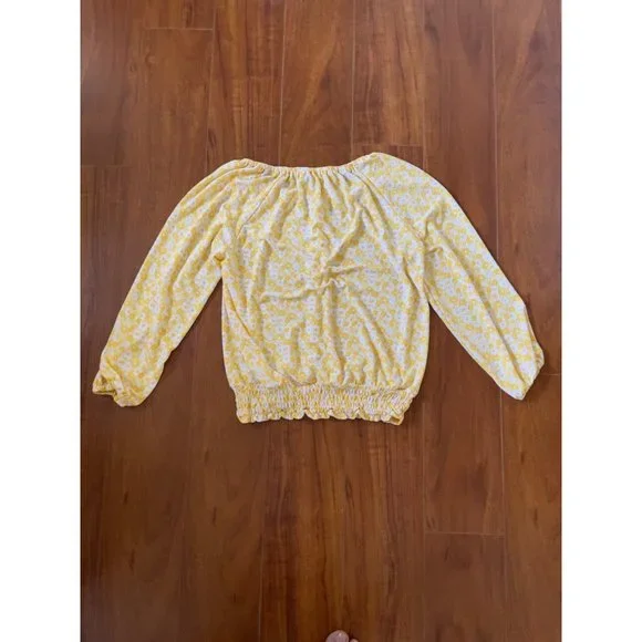 MICHAEL KORS Floral Dolman Puffy Sleeves Rudged Blouse Yellow Daisy Small - Picture 5 of 10